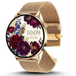 Smartwatch Damski Zegarek Rozmowy BT Zdrowie Sen SMS Polskie Menu Złoty