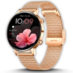Smartwatch Damski Elegancki Zegarek AMOLED Rozmowy BT 3 Paski Złoty PL IP68