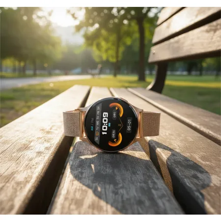 Smartwatch Damski Zegarek Angelo AG30 złoty Rozmowy Ciśnienie EKG HRV Tętno Menu PL