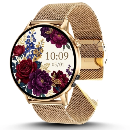 Smartwatch Damski Zegarek Rozmowy BT Zdrowie Sen SMS Polskie Menu Złoty