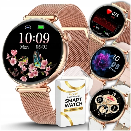 Smartwatch Zegarek Damski Angelo AT491 złoty Kardiowatch EKG Ciśnienie HRV BPM Menu PL