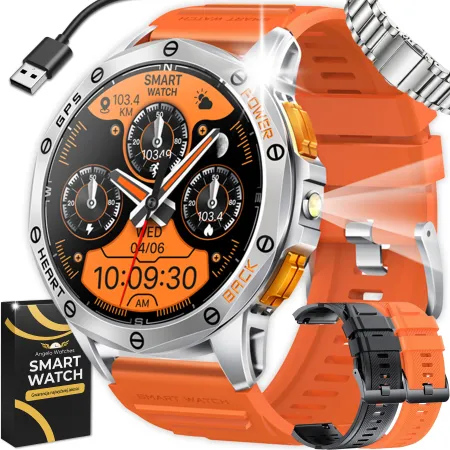Smartwatch Męski Angelo AWK67 srebrny GPS Wodoodporny Sport Rozmowy Menu PL