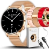 Smartwatch Damski Elegancki Zegarek AMOLED Rozmowy BT 3 Paski Złoty PL IP68