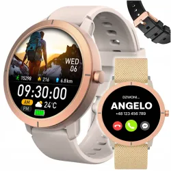 Smartwatch Damski Angelo DM76 złoty GPS Wodoodporny Zdrowie Rozmowy Sport Menu PL 3 Paski