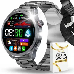Smartwatch Męski Zegarek Angelo AT472 czarny Glukoza Rozmowy Ciśnienie EKG Amoled Puls Menu PL