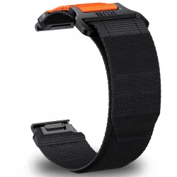 PASEK NYLONOWY CZARNO-POMARAŃCZOWY (26mm) DO GARMIN FENIX 3 5X 6X PRO 7X PRO 8 51mm SAPPHIRE AMOLED