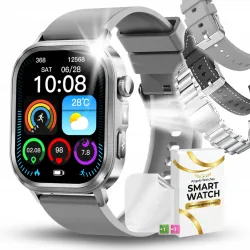 Smartwatch Męski Zegarek Angelo AT573 Srebrny Glukoza Rozmowy Ciśnienie EKG AMOLED Puls Menu PL