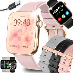 Smartwatch Damski Zegarek Angelo AWY20 różowy Rozmowy Powiadomienia Menu PL 3 Paski