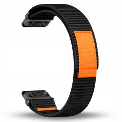 Pasek Nylonowy czarno-pomarańczowy (22mm) Do Garmin Fenix 5 6 7 8 E Pro Solar Instinct Epix QuickFit
