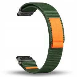Pasek Nylonowy zielono-pomarańczowy (22mm) Do Garmin Fenix 5 6 7 8 E Pro Solar Instinct Epix QuickFit