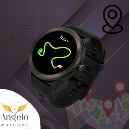 Smartwatch Męski Zegarek Angelo DM76 czarny GPS Wodoodporny Rozmowy AMOLED Sport Puls Menu PL