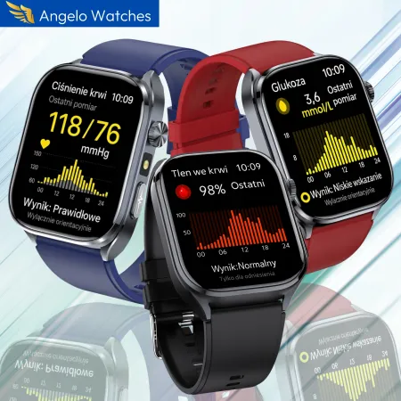Smartwatch Kardiowatch Męski Angelo AT572 czarny Zegarek EKG HRV Sms Rozmowy Menu PL