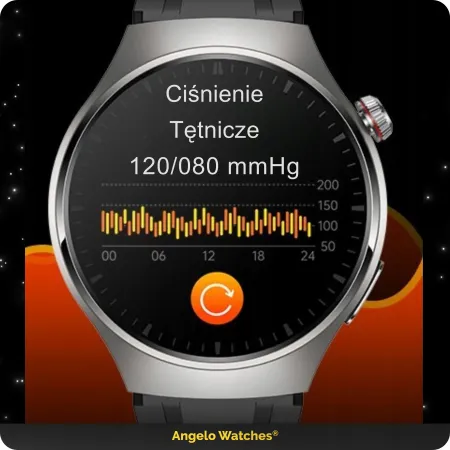 Smartwatch Zegarek Męski Kardiowatch Angelo AT200 Srebrny Ciśnieniomierz Ekg Hrv Paski Menu Pl