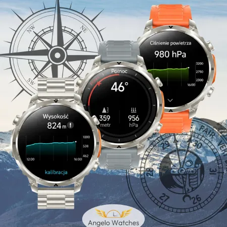 Smartwatch Zegarek Męski Angelo MK100 srebrny Wodoodporny Rozmowy Menu PL Sport Gps Watch Ipx8