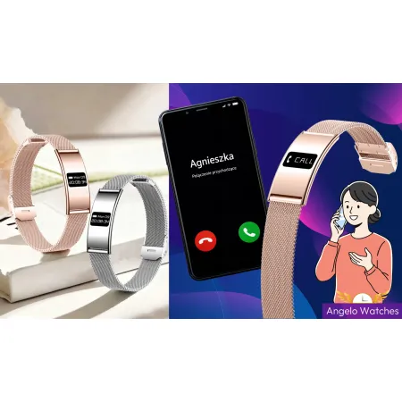Smartwatch Smartband Damski Angelo B8 złoty Inteligentna Bransoleta EKG Puls Sport Menu PL