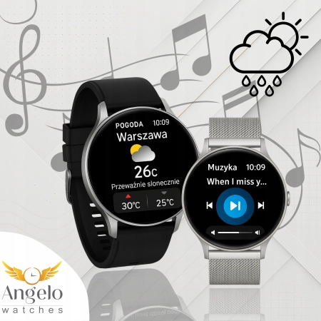 Smartwatch Damski Angelo DM90 czarny AMOLED Rozmowy Sport Zdrowie Menu PL
