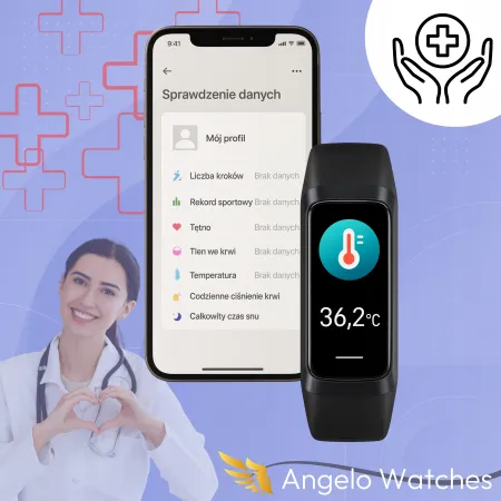 Smartwatch Smartband Angelo C60 fioletowy AMOLED Rozmowy Sport Ciśnieniomierz Szkło Menu PL