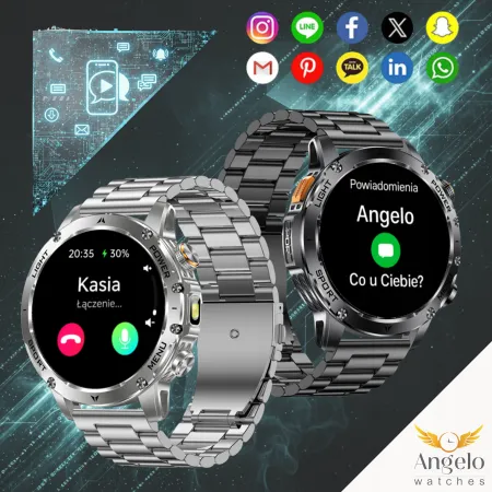 Smartwatch Męski Angelo AK87 srebrny Sportowy Wodoodporny Rozmowy Menu PL