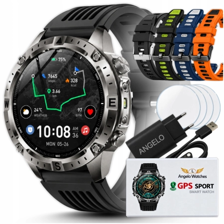 SMARTWATCH MĘSKI SPORTOWY GPS AMOLED MAPY OFFLINE ROZMOWY BT KOMPAS LATARKA