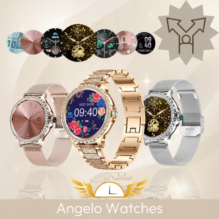 SMARTWATCH DAMSKI ZEGAREK ANGELO AX19 SREBRNY ROZMOWY CIŚNIENIE PULS CYRKONIE MENU PL