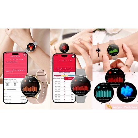 Smartwatch Damski Zegarek Rozmowy BT Zdrowie Sen SMS Polskie Menu Złoty