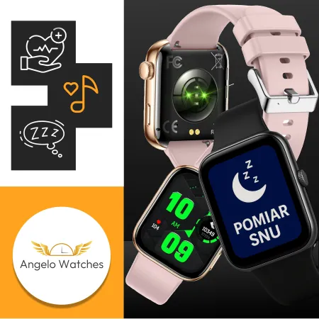 Smartwatch Damski Zegarek Angelo AWY20 różowy Rozmowy Powiadomienia Menu PL 3 Paski