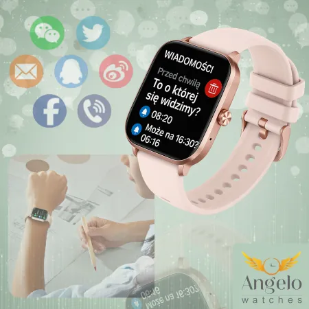 Smartwatch Zegarek Damski Angelo I126 złoty Rozmowy Powiadomienia Menu PL Dla Kobiety