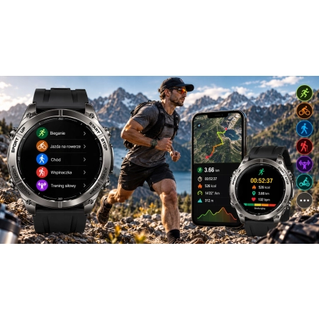 SMARTWATCH MĘSKI GPS AMOLED MAPY OFFLINE WODOODPORNY 5ATM ROZMOWY LATARKA