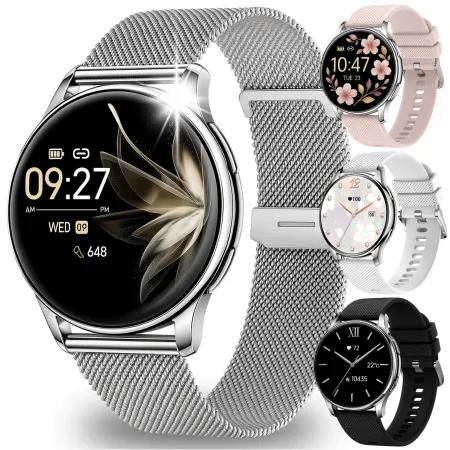 Smartwatch Zegarek Damski Angelo Y11 srebrny Ciśnieniomierz Rozmowy Sport Menu PL 4 Paski