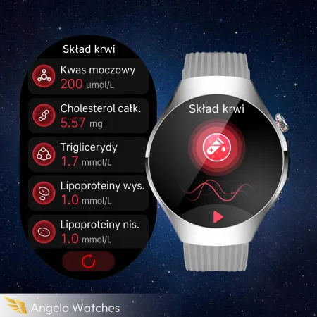 Smartwatch Męski Zegarek Angelo AT116 srebrny Rozmowy Ciśnienie EKG AMOLED Puls Menu PL