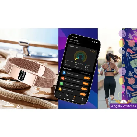 Smartwatch Smartband Damski Angelo B8 złoty Inteligentna Bransoleta EKG Puls Sport Menu PL