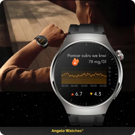 Smartwatch Zegarek Męski Angelo AT200 czarny EKG Ciśnieniomierz HRV Rozmowy Menu PL Gratis