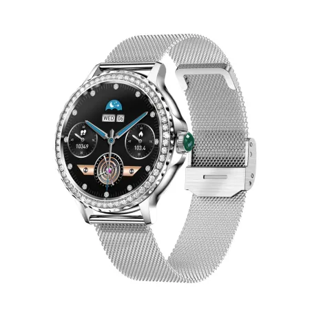SMARTWATCH DAMSKI ZEGAREK ANGELO AX19 SREBRNY ROZMOWY CIŚNIENIE PULS CYRKONIE MENU PL