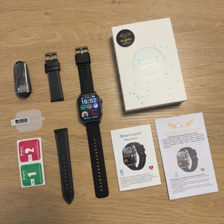 Smartwatch Męski Zegarek Angelo AT571 Czarny Ciśnienie Kardio Rozmowy EKG AMOLED Puls Menu PL