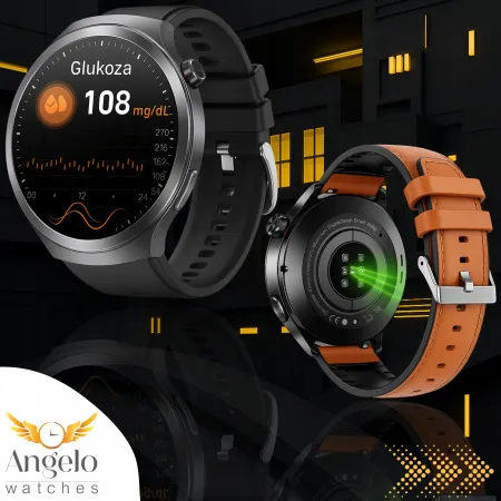Smartwatch Zegarek Męski Angelo AT475 czarny Kardiowatch EKG HRV Rozmowy Menu PL 4 Paski