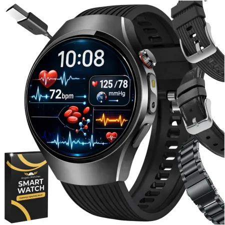 Smartwatch Męski Zegarek Angelo AT116 czarny Rozmowy Ciśnienie EKG AMOLED Puls Menu PL