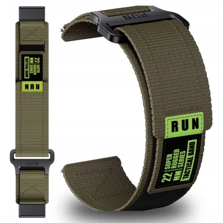 PASEK NYLONOWY ZIELONO-CZARNY (22mm) DO GARMIN FENIX 5 6 7 8 E PRO SOLAR INSTINCT EPIX QUCIKFIT