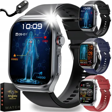 Smartwatch Zegarek Męski Angelo AT585 czarny EKG Połączenia Ciśnieniomierz Tętno Menu PL