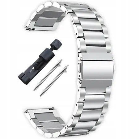 PASEK BRANSOLETA DO ZEGARKA SMARTWATCHA UNIWERSALNA 22mm SREBRNA TELESKOPY