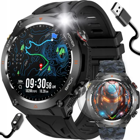 Smartwatch Męski Angelo AC82 czarny GPS Wodoodporny Sport Rozmowy Puls Menu PL