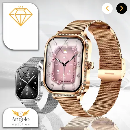 Smartwatch Zegarek Damski Angelo AK88 srebrny Rozmowy Puls Powiadomienia Menu PL