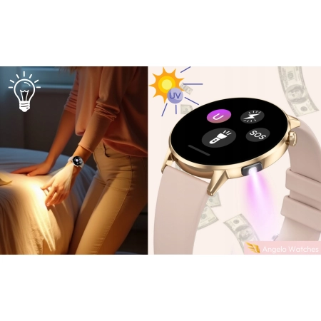 Smartwatch Damski Zegarek Rozmowy BT Zdrowie Sen SMS Polskie Menu Złoty