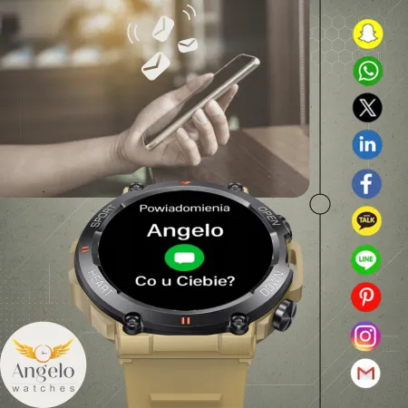 Smartwatch Męski Angelo AK56 PRO czarny Sportowy Militarny Wodoodporny Puls Mocna Bateria Sport Menu PL
