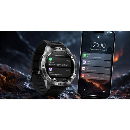 SMARTWATCH MĘSKI SPORTOWY GPS AMOLED MAPY OFFLINE ROZMOWY BT KOMPAS LATARKA