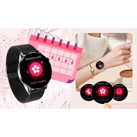 Smartwatch Damski Zegarek Rozmowy BT Zdrowie Sen SMS Polskie Menu Złoty