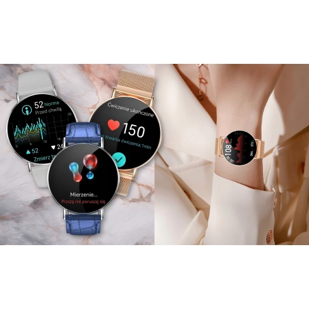 Smartwatch Damski Zegarek AMOLED Menu PL 3D Rozmowy Tlen Ciśnienie Kroki