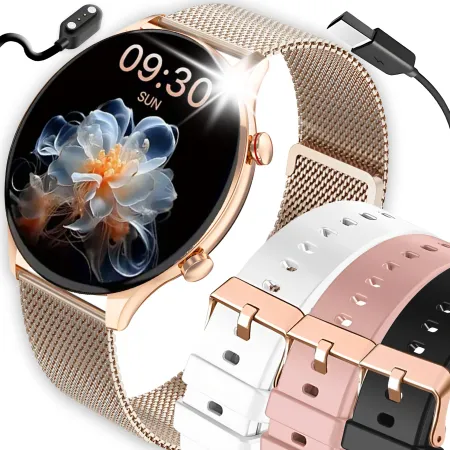 Smartwatch Damski Zegarek Angelo AQS40 złoty Połączenia Rozmowy Menu PL 4 Paski