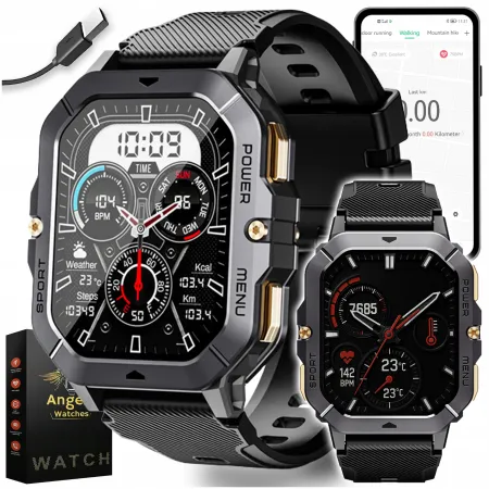 Smartwatch Męski Angelo AC28 czarny Militarny Wodoodporny Rozmowy AMOLED Menu PL
