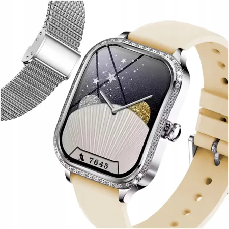 Smartwatch Zegarek Damski Angelo AK88 srebrny Rozmowy Puls Powiadomienia Menu PL