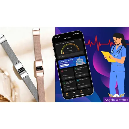 Smartwatch Smartband Damski Angelo B8 złoty Inteligentna Bransoleta EKG Puls Sport Menu PL